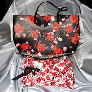 VICTORIAS SECRET roses floral printed vinyl tote